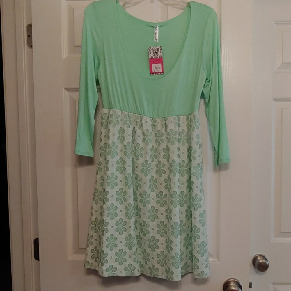 Mint green and white floral bottom Dress